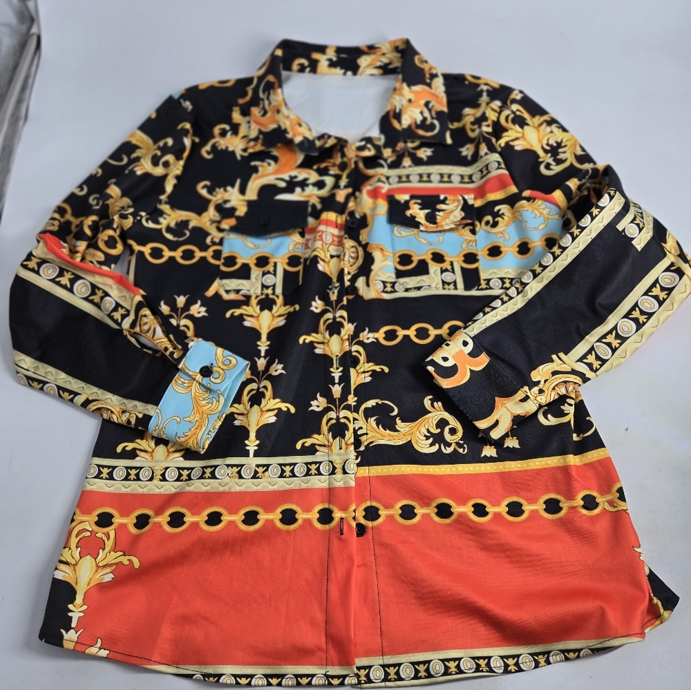 Baroque Print Button-Up Shirt M